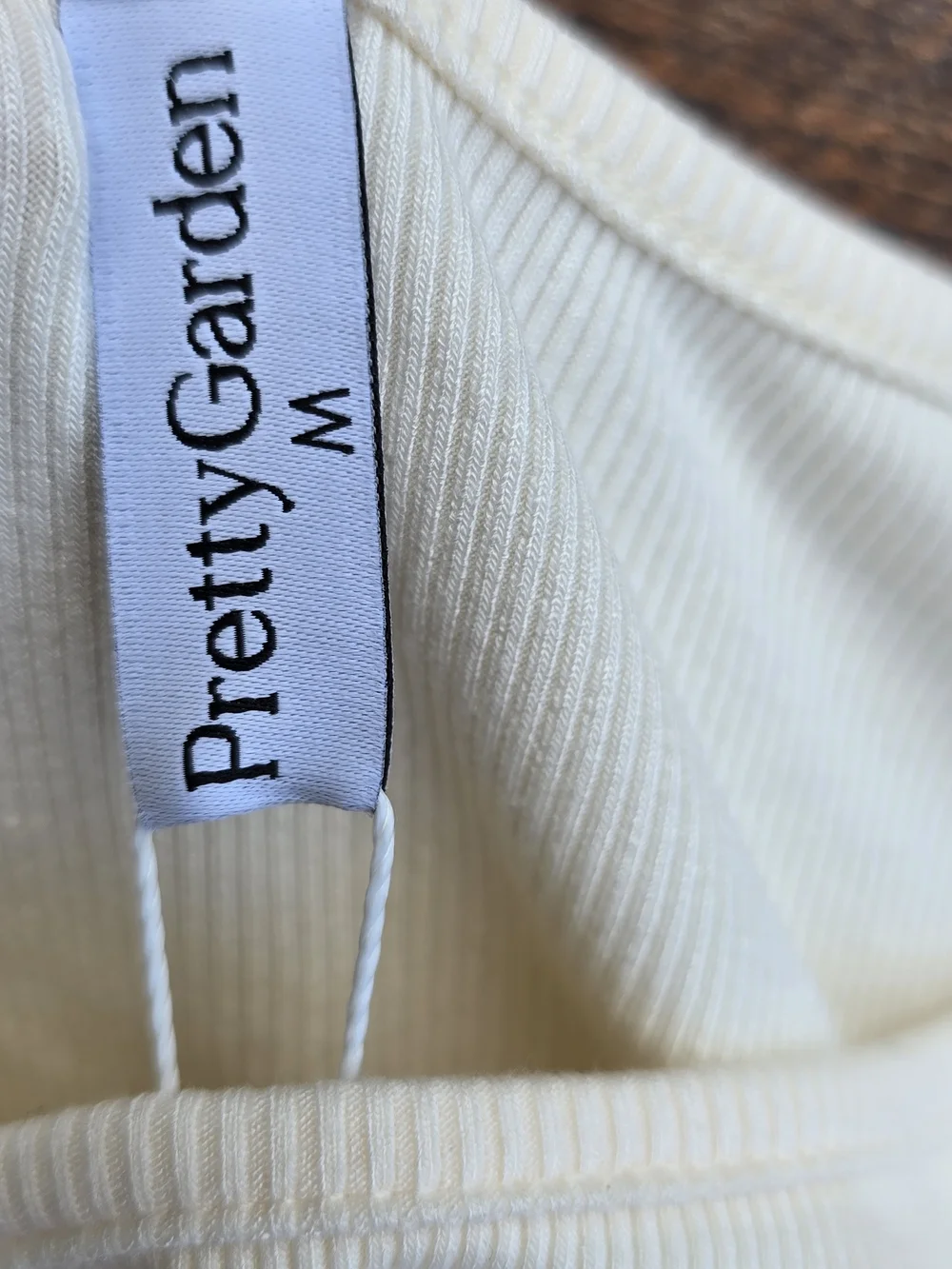 PrettyGarden LongSleeve Top Women's Long-Sleeve Ribbed Side Tie Top Cream Sz M - Picture 6 of 6